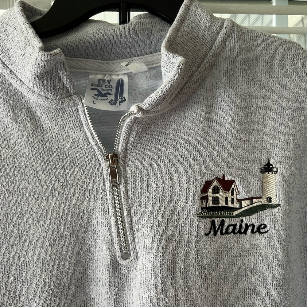 Gray Quarter-Zip Sweater with Maine Embroidery